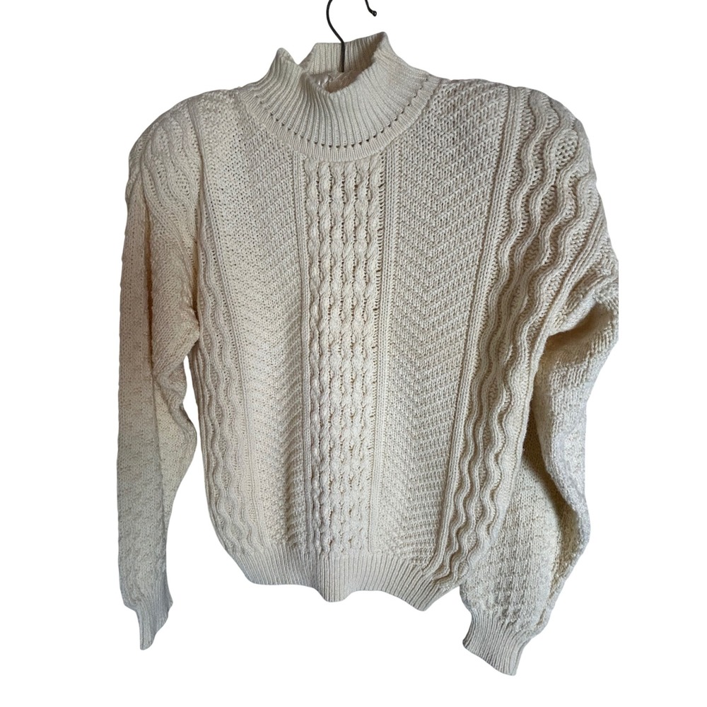 The Cotton Collection Cable Knit Sweater Womens Vintage Small Cream Long Sleeve